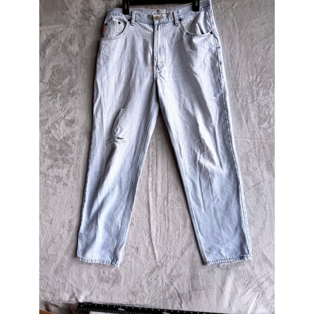 Vintage Bugle Boy Jeans Mens 30x29 Light Wash Distressed Straight Leg Denim